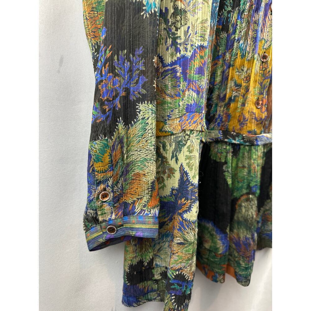 Women’s 100% Silk Etro Floral Pleated Long Sleeve Mini Dress Size L - Picture 3 of 5